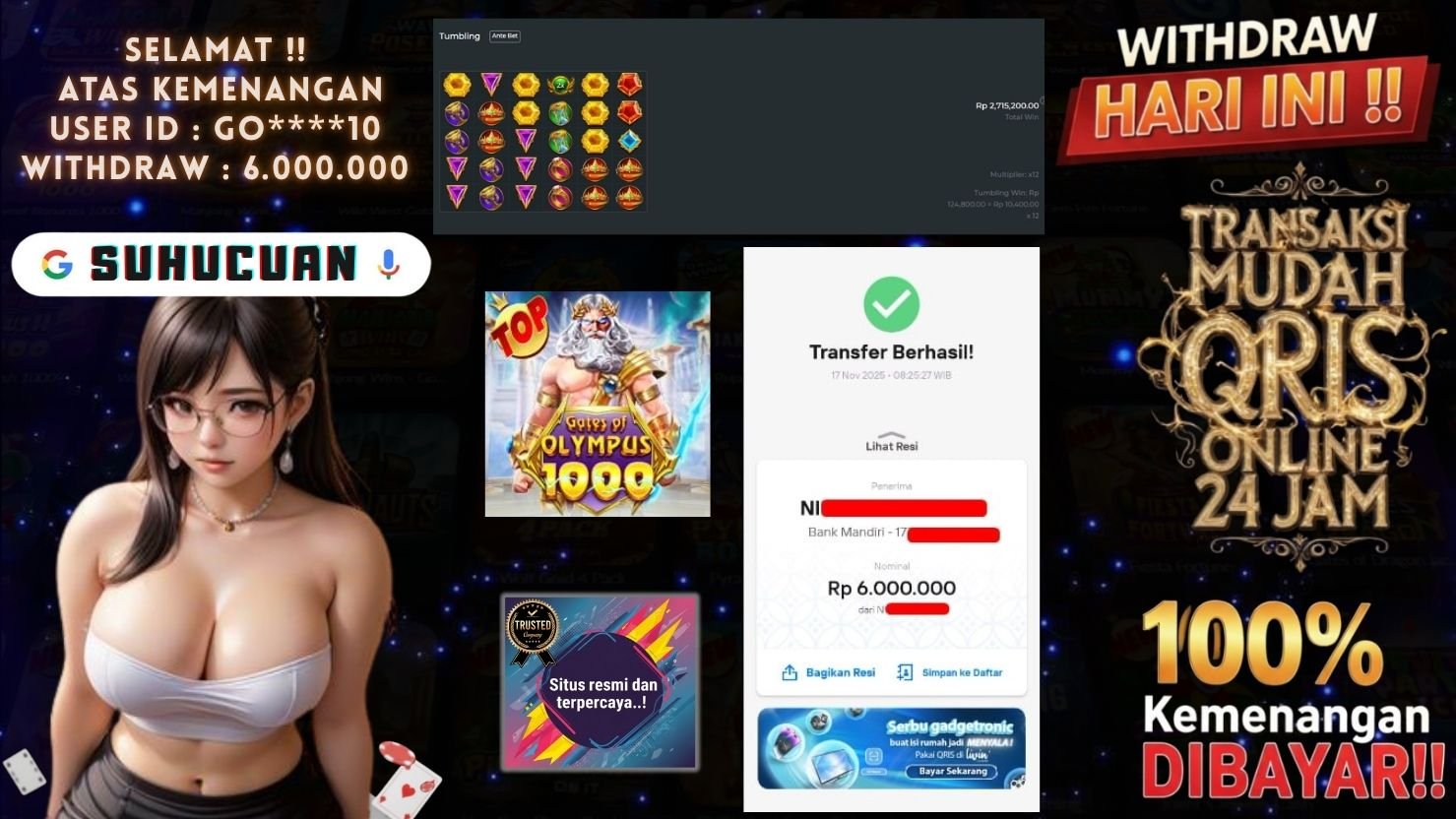 SUHUCUAN JACKPOT SLOT GATES OF OLYMPUS 1000